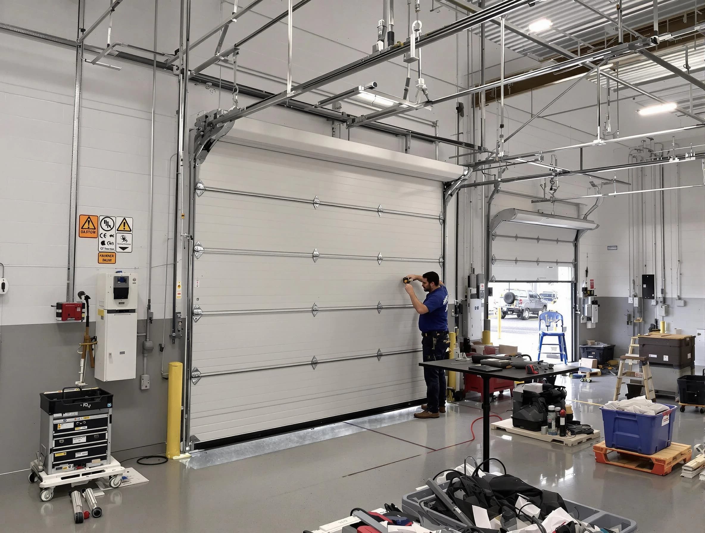 Commercial garage door repair being performed by Decatur Garage Door Repair expert in Decatur