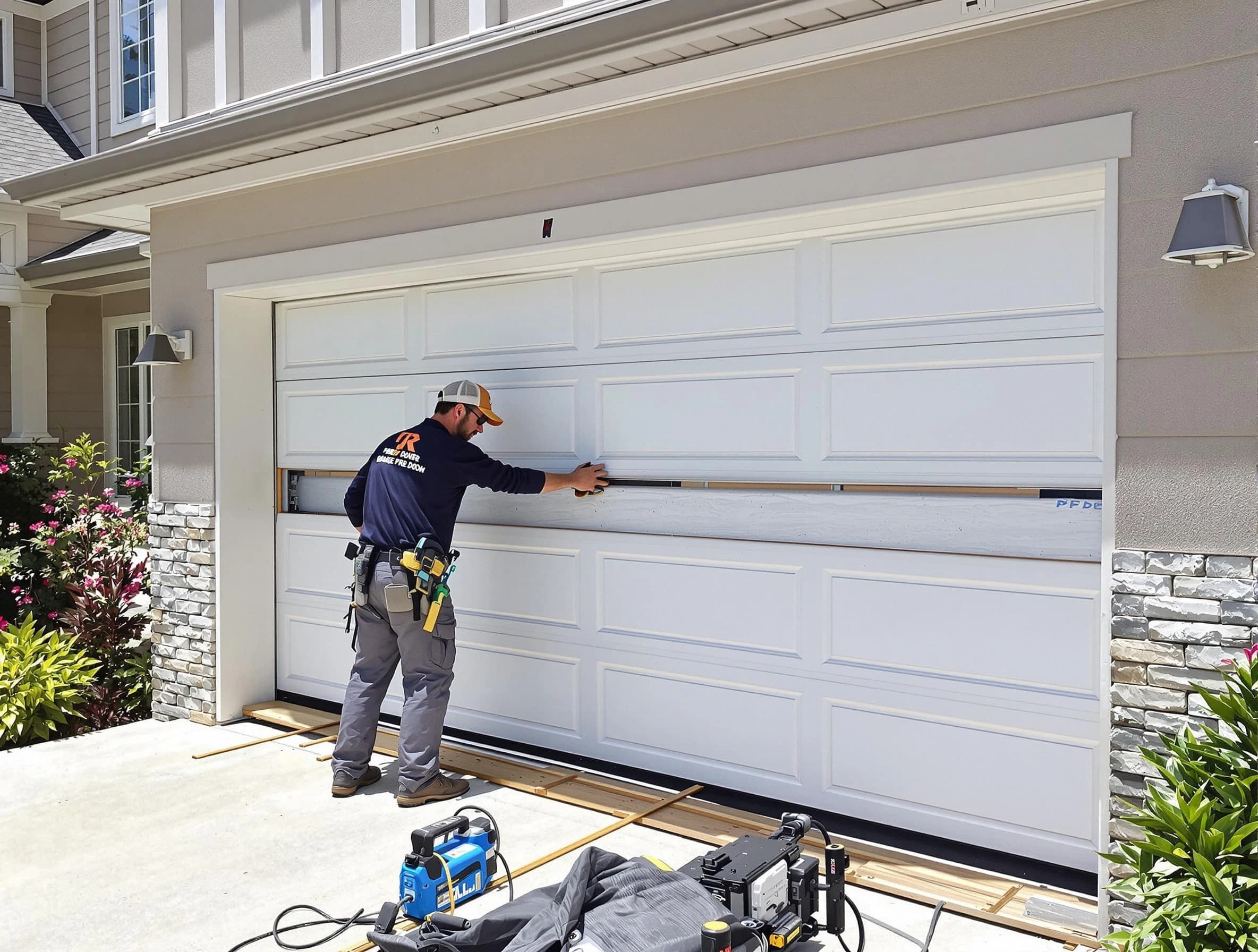 Decatur Garage Door Repair team performing complete garage door replacement at Decatur residence