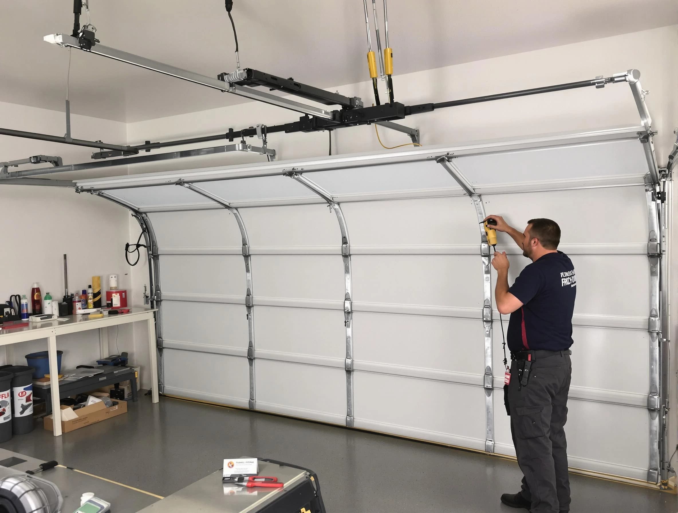 Decatur Garage Door Repair certified technician performing overhead door system repair in Decatur