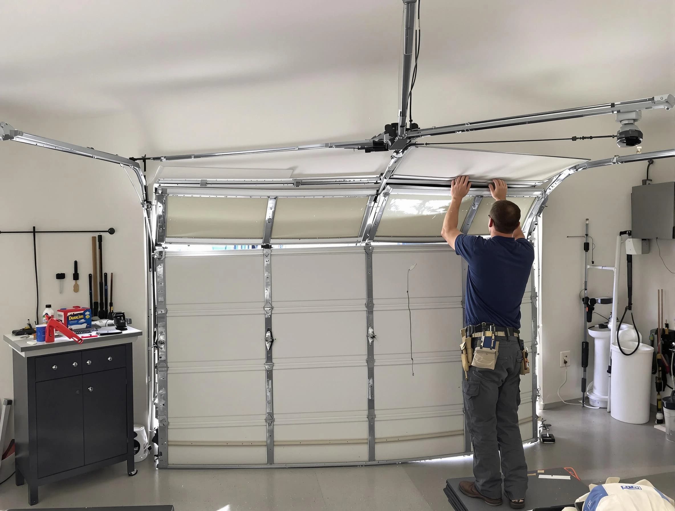 Decatur Garage Door Repair specialist performing precise section replacement on Decatur garage door