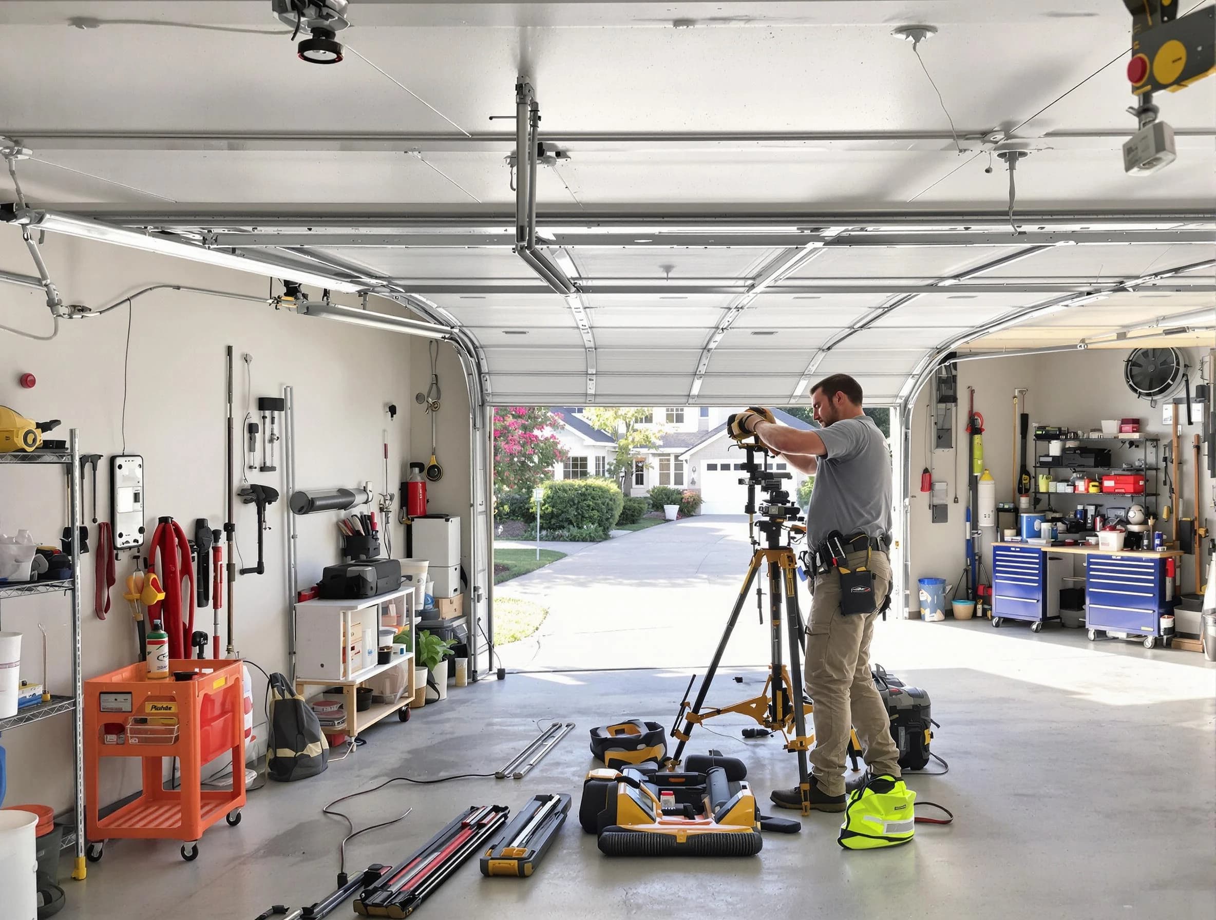 Decatur Garage Door Repair specialist performing laser-guided track alignment in Decatur