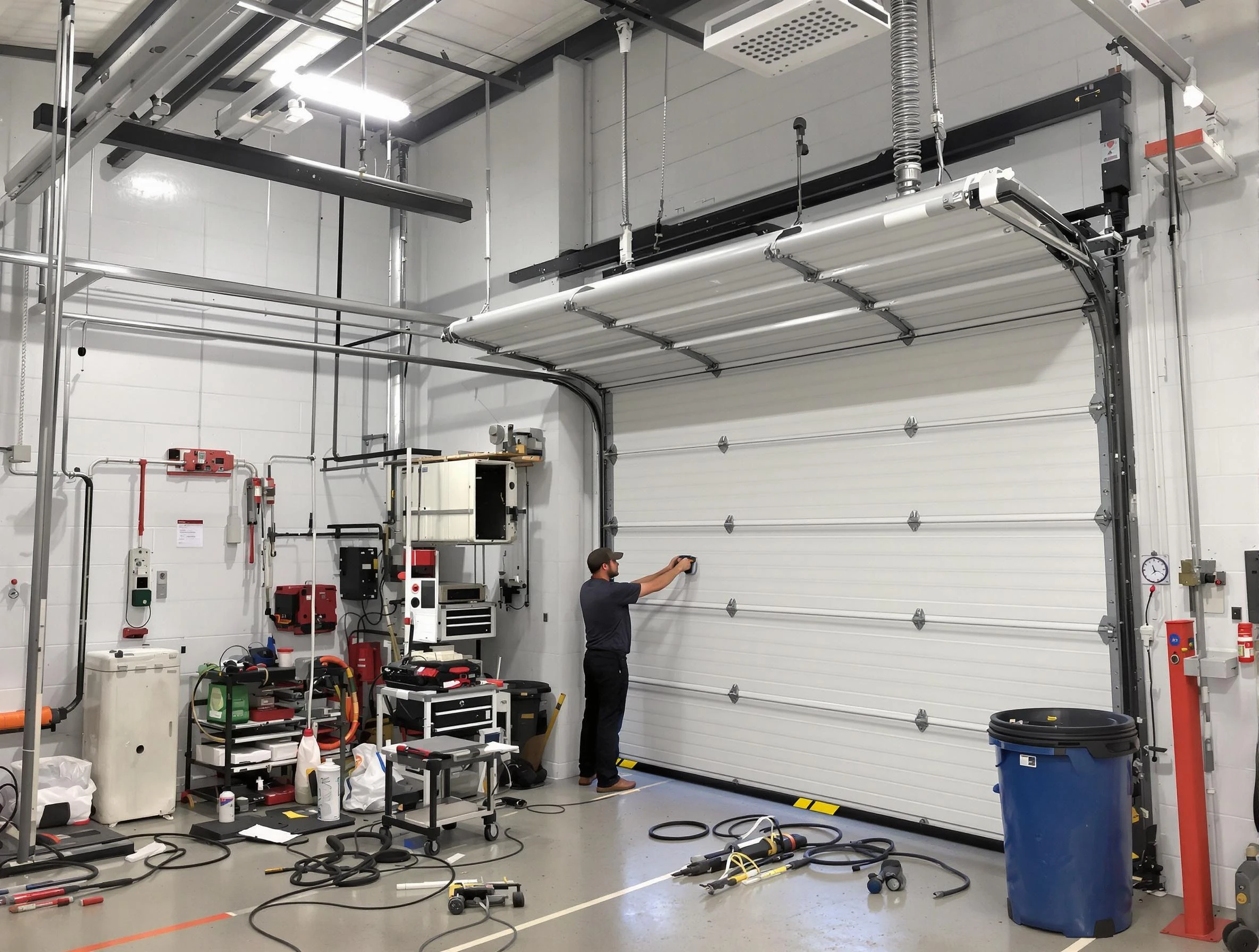 Decatur Garage Door Repair certified technician performing commercial door repair at a Decatur business facility
