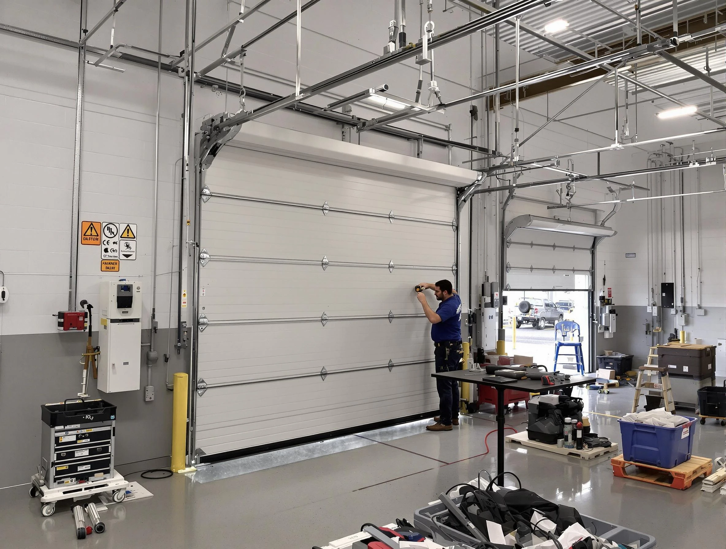 Commercial garage door repair being performed by Decatur Garage Door Repair expert in Decatur