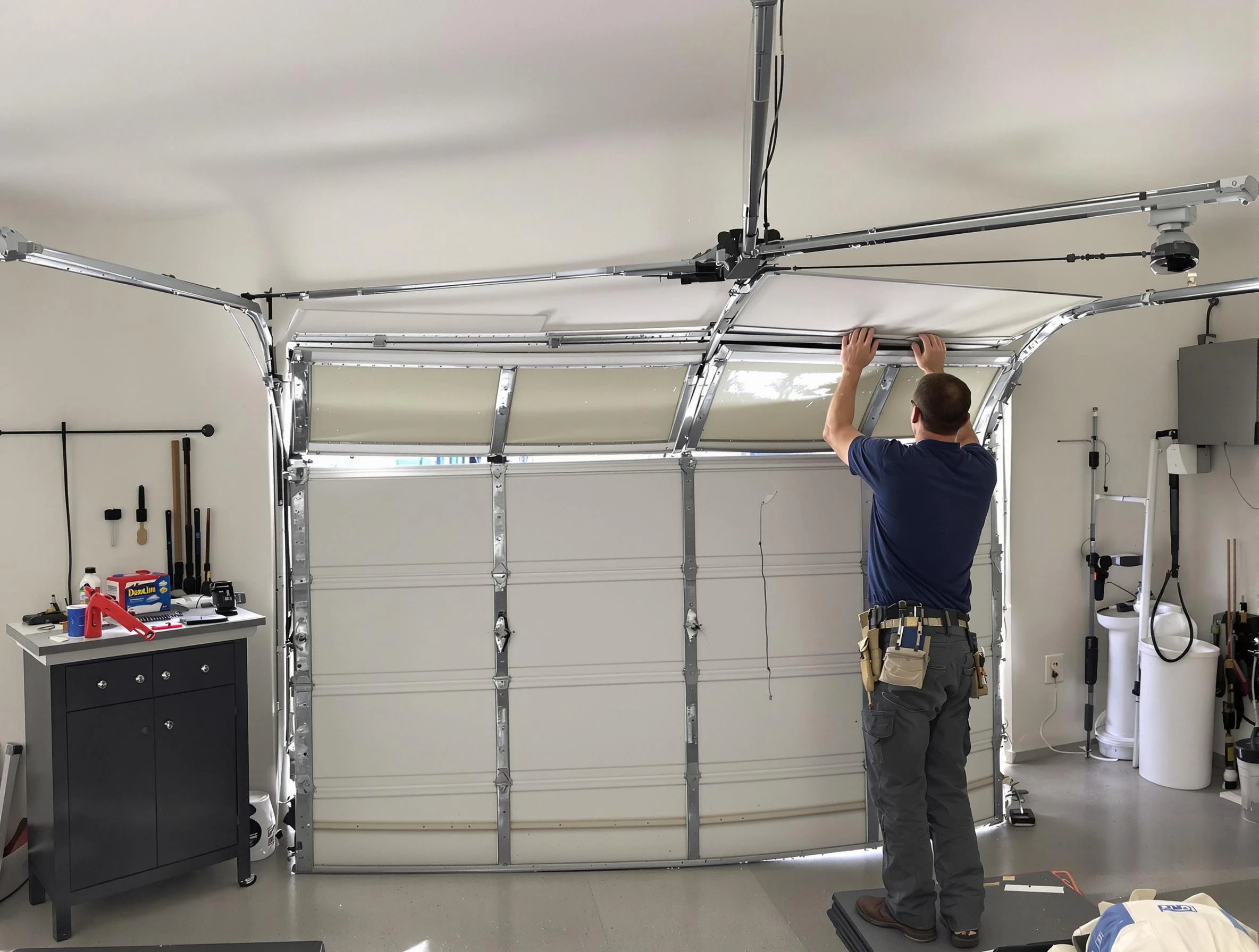 Decatur Garage Door Repair specialist performing precise section replacement on Decatur garage door